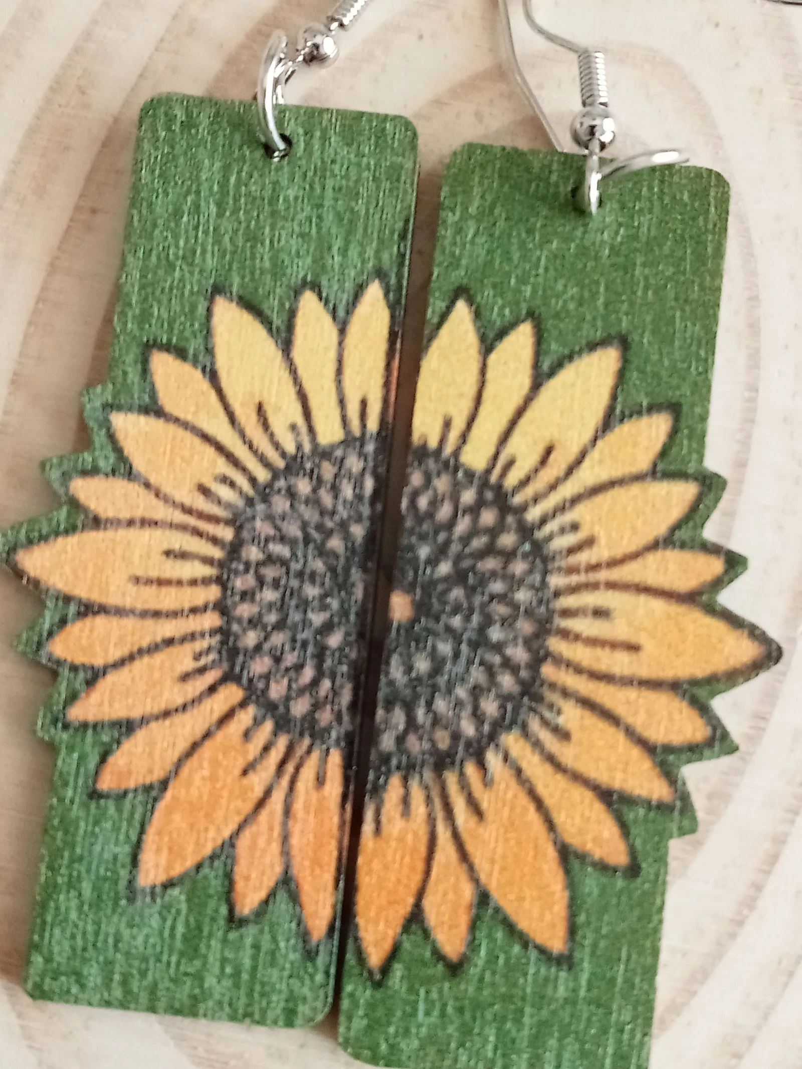 Green Sunflower wooden earrings – photo 3